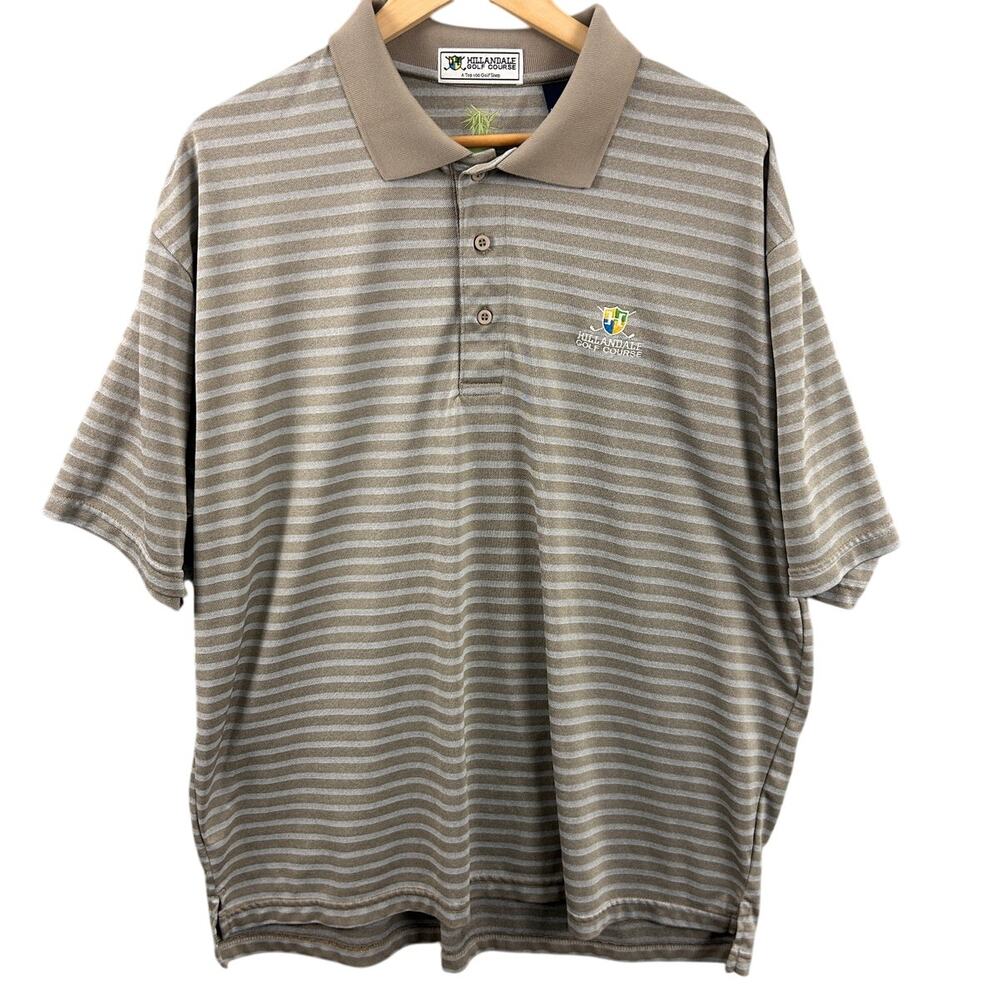 Hillandale Golf Course EcoTec Performance Polo Shirt Tan Gray Striped Men’s XL